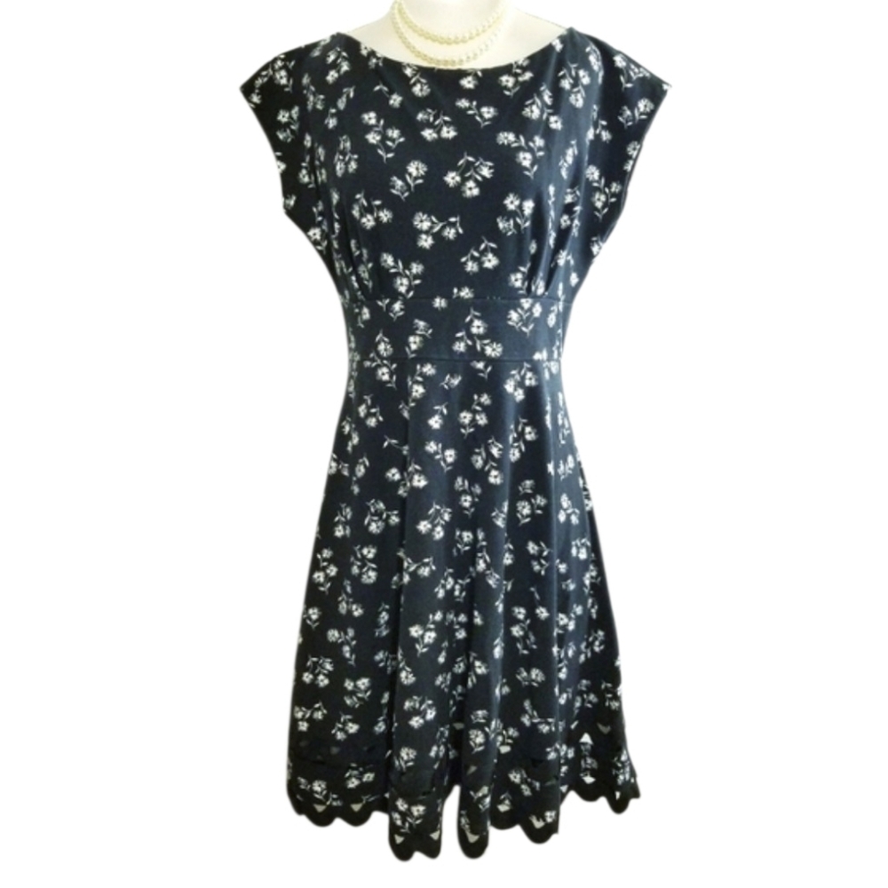 kate spade Dress Black Floral Dandelion Ponte Dress Fit-and-Flare Midi Dress